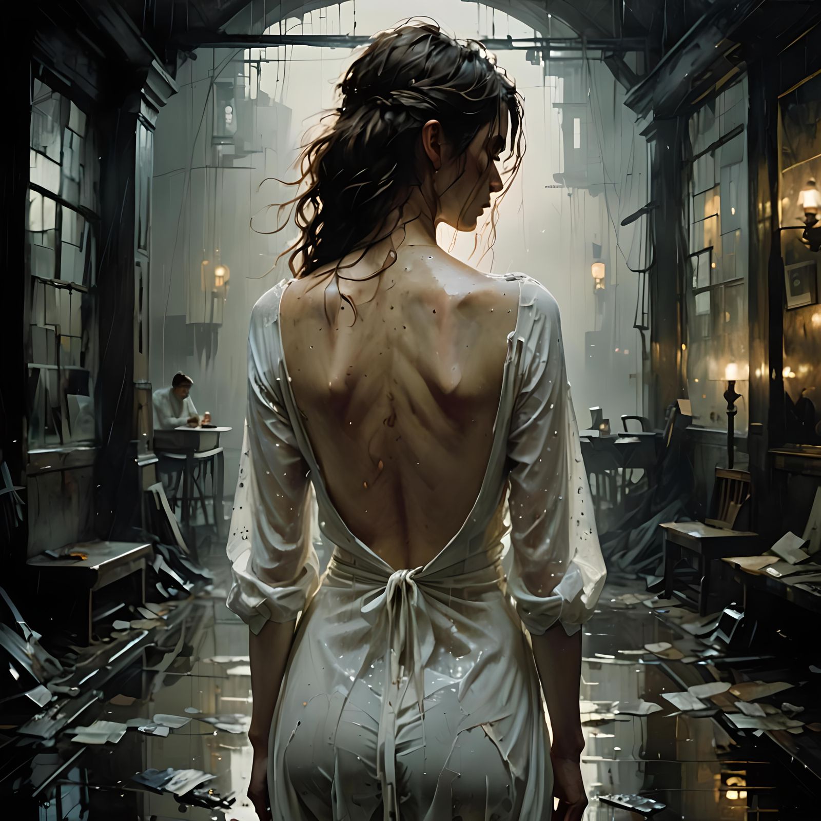 Ethereal Beauty in Wet Shirt, Hyperrealistic Art