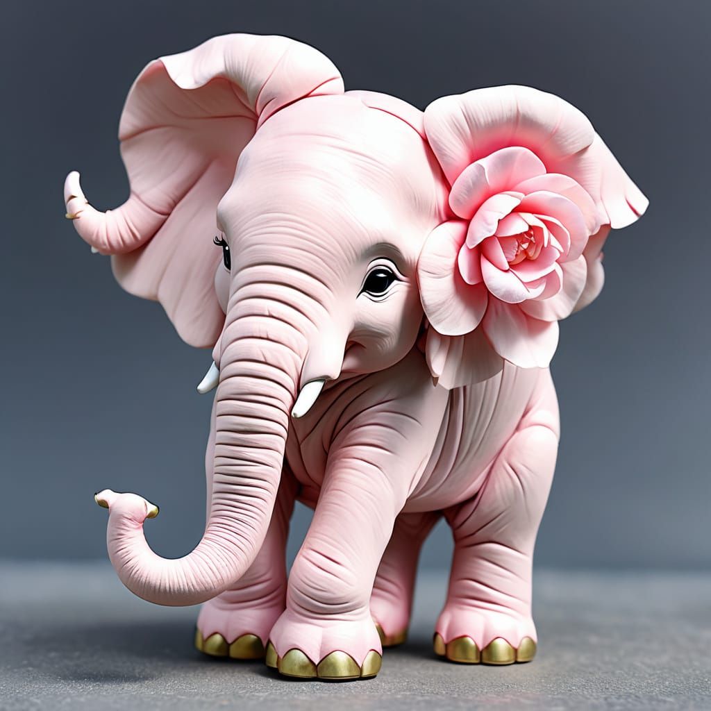 Camellophant (Camellia + Elephant)
A gentle giant with soft, rose-like camellia petals blooming from its ears and should...