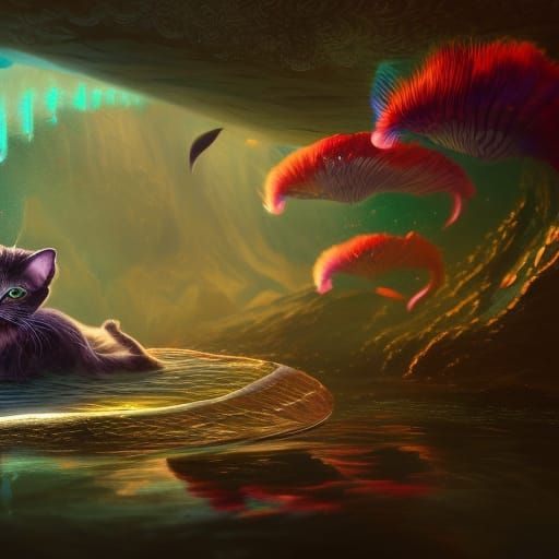 Cat-Jellyfish Hybrid in Detailed Fantasy Art