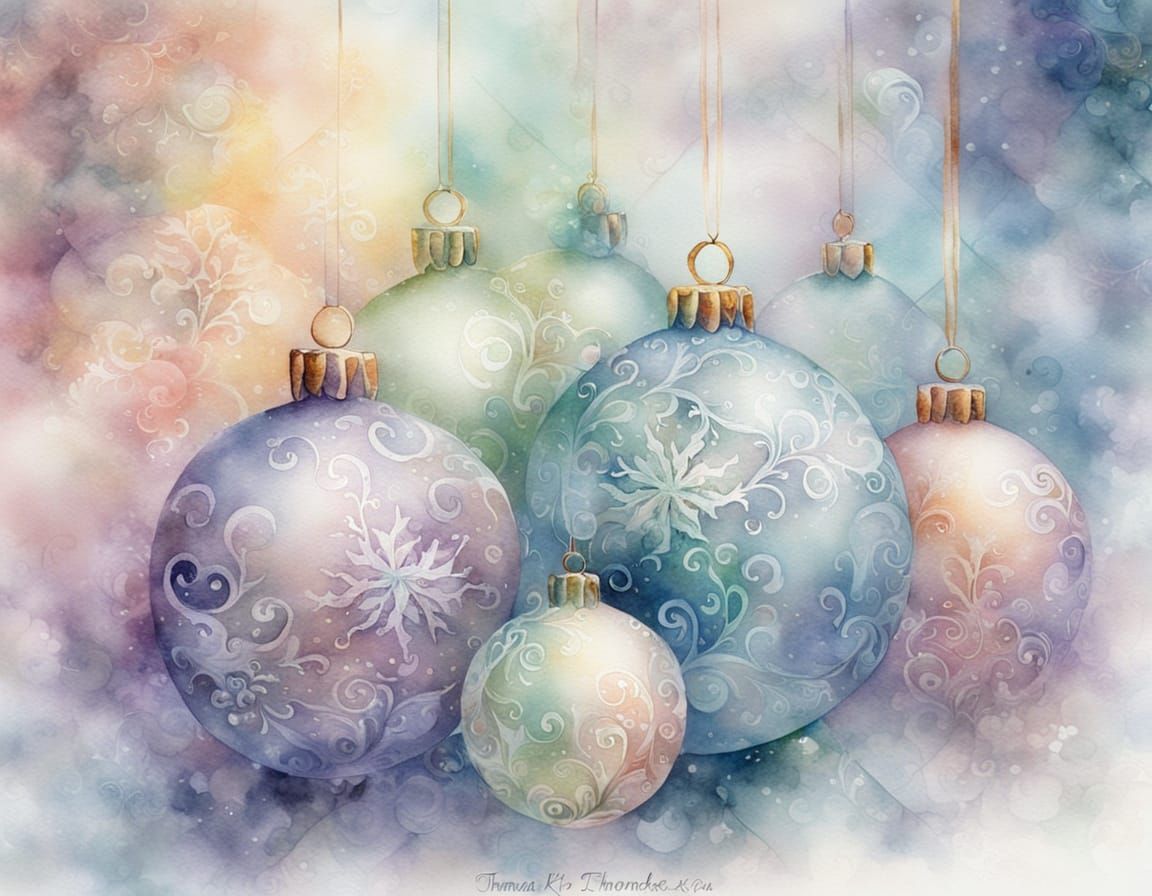Soft Pastel Christmas Ornaments in Ethereal Watercolor Style