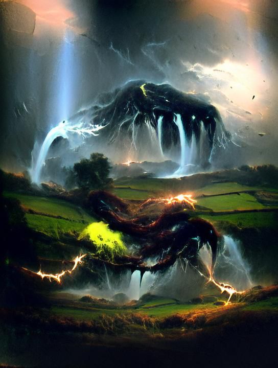 Apocalyptic Tornado Over Coastline, Digital Painting