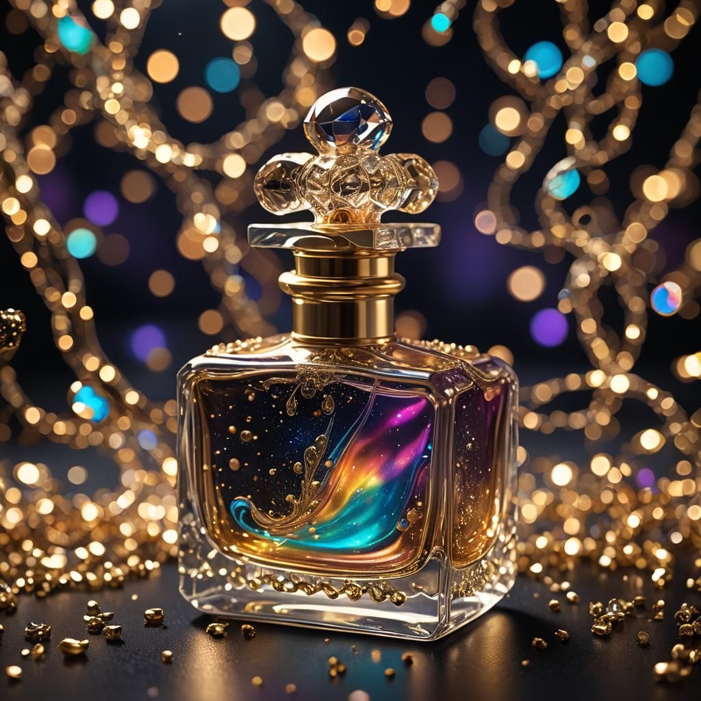 Glowing Perfume Bottle Macro Photography in 8K