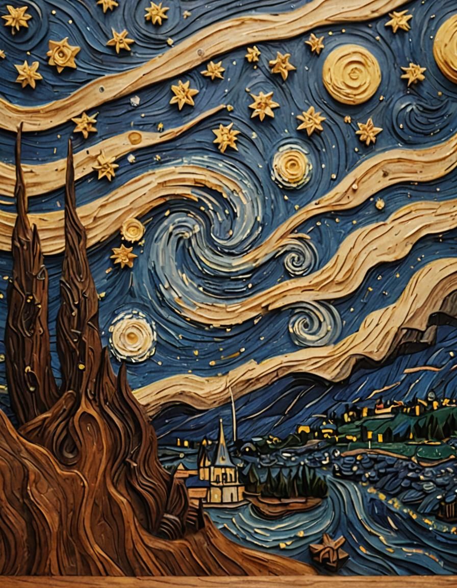 Starry Night Wood Carving: Van Gogh Masterpiece