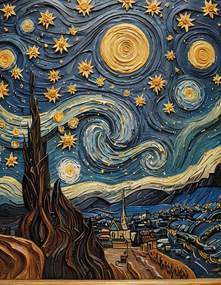 Starry Night Wood Carving, Van Gogh Masterpiece