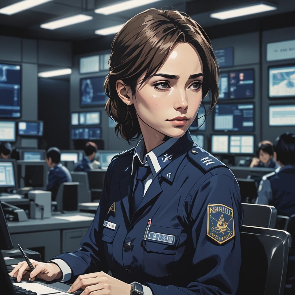 Claire Forlani in Surveillance Center, Makoto Shinkai Style