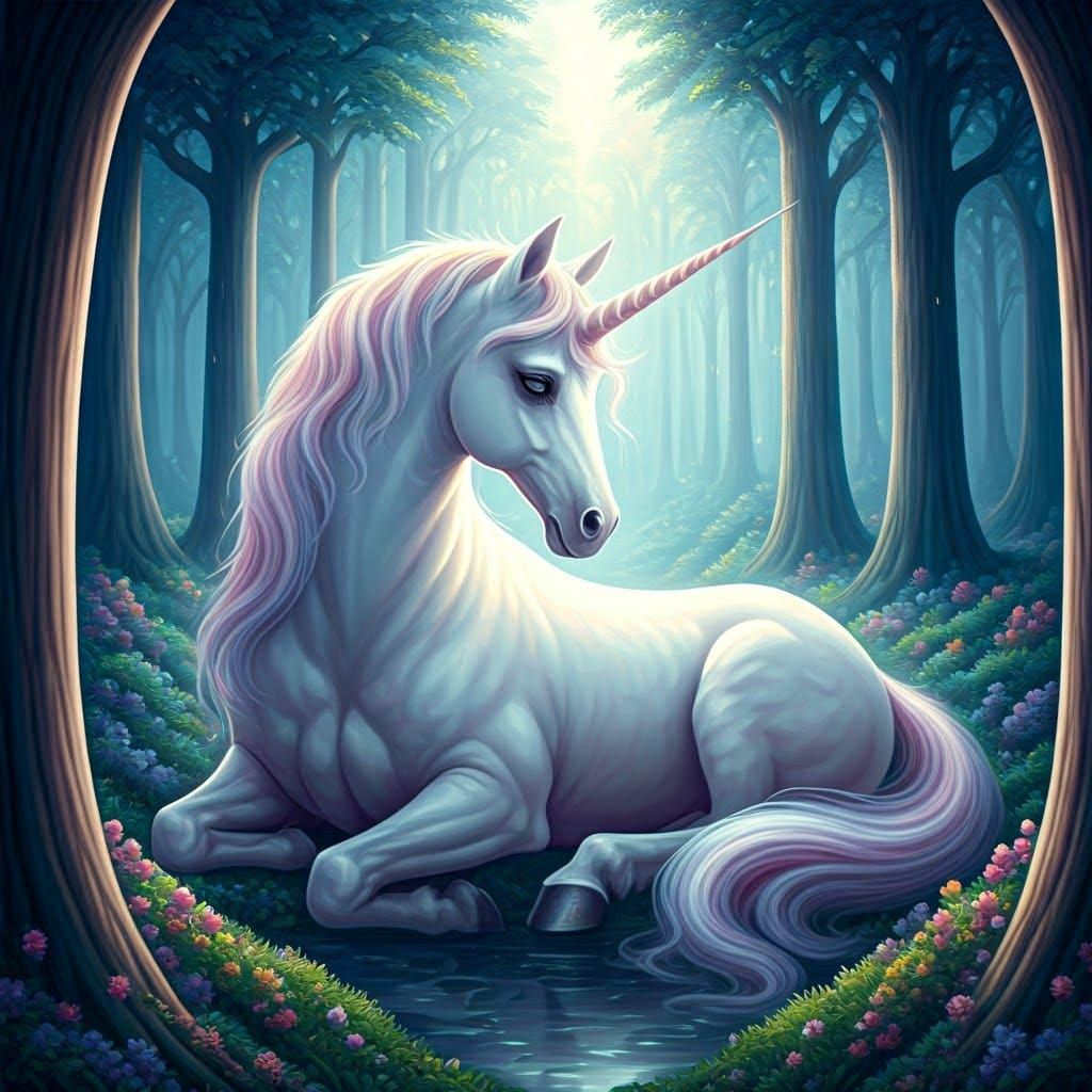 Ethereal Ice Unicorn Sleeping in Mist