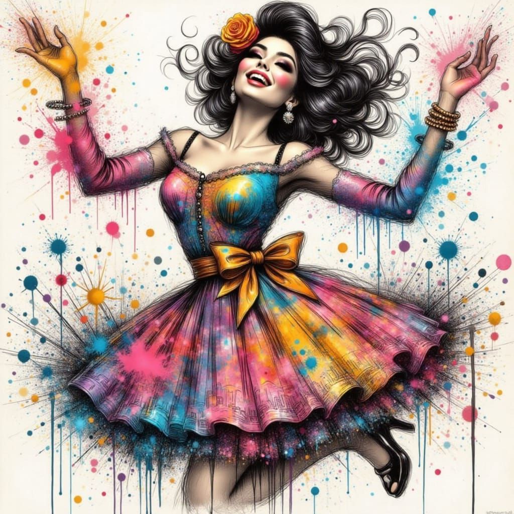 Sassy Pinup Goddess in Vibrant, Textured Wonderland