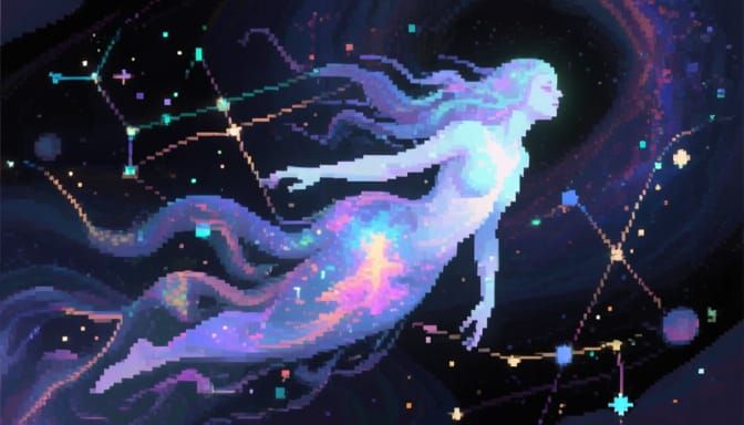 Lilith: Cosmic Entity in Pixelcore Dreamscape
