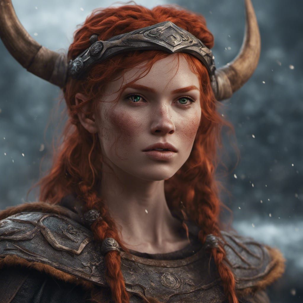 Redhead Viking Girl: Detailed Matte Painting