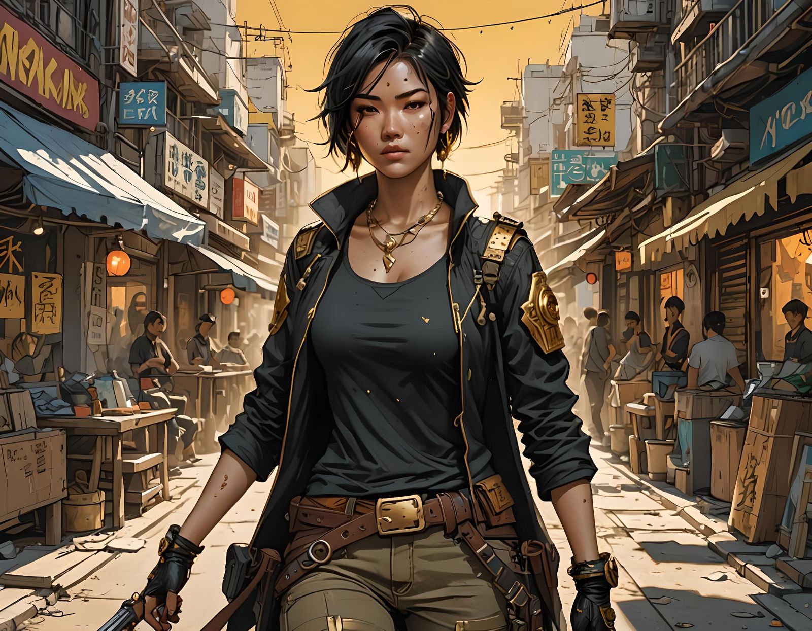 Asian Bandit Babe Rogue: Comic Fantasy Character Art