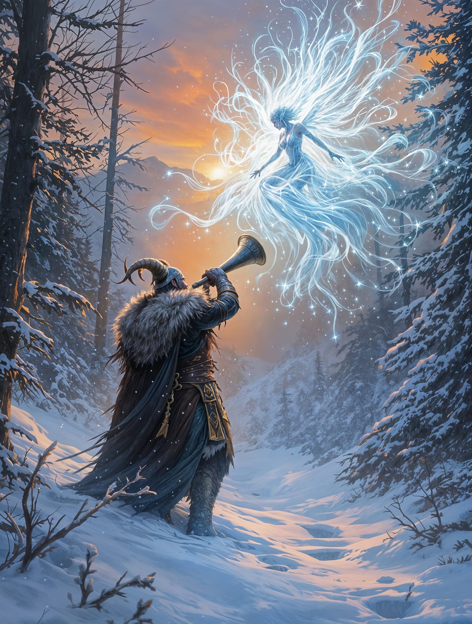 Epic Fantasy Digital Painting of Viking Warrior Summoning Ic...