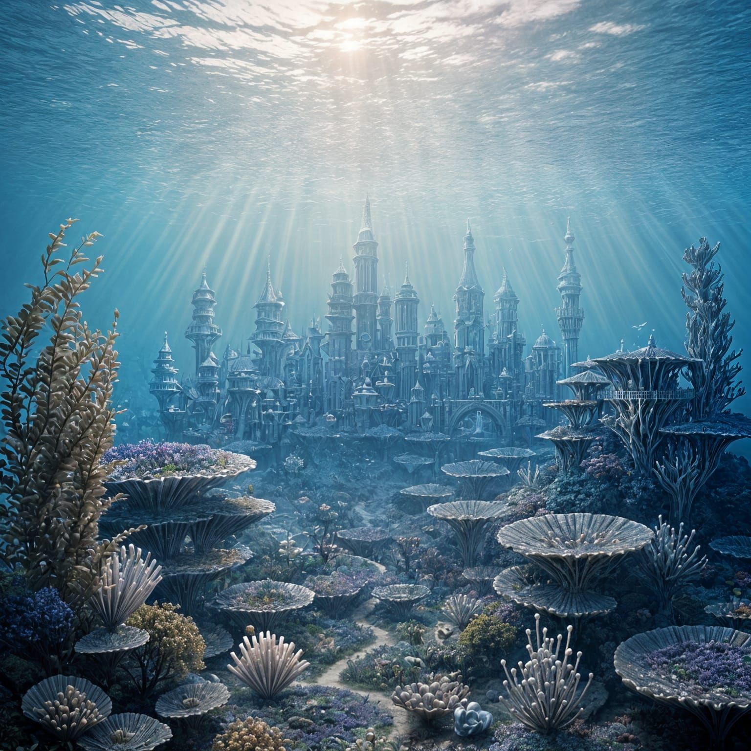 Pearl City in Seashell, Hyperdetailed Fantasy Scene