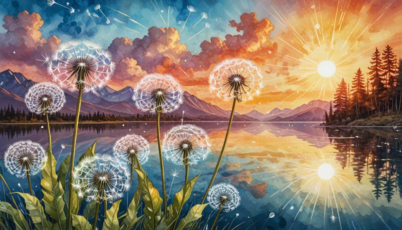 Vibrant Dandelion Blooms in Sunset Glory