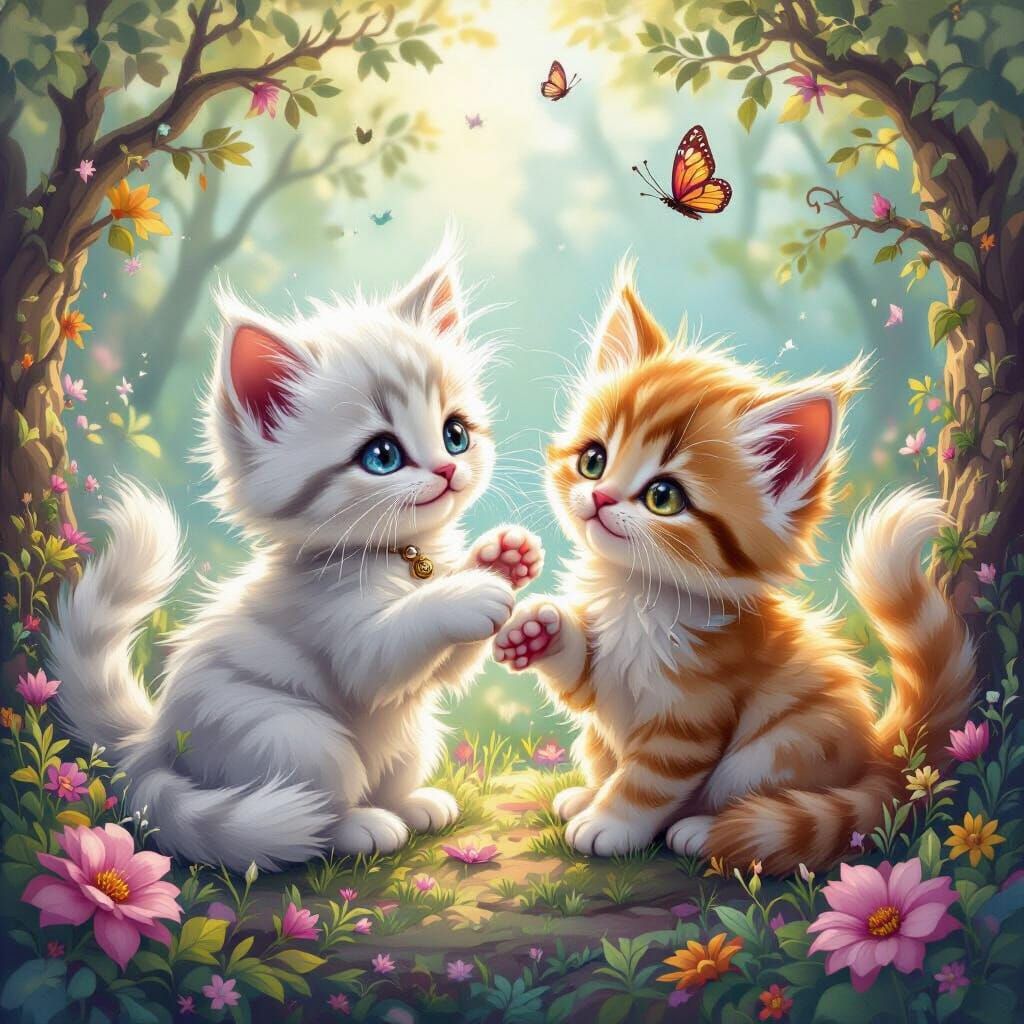 Adorable Furry Kittens in Whimsical Fantasy Setting