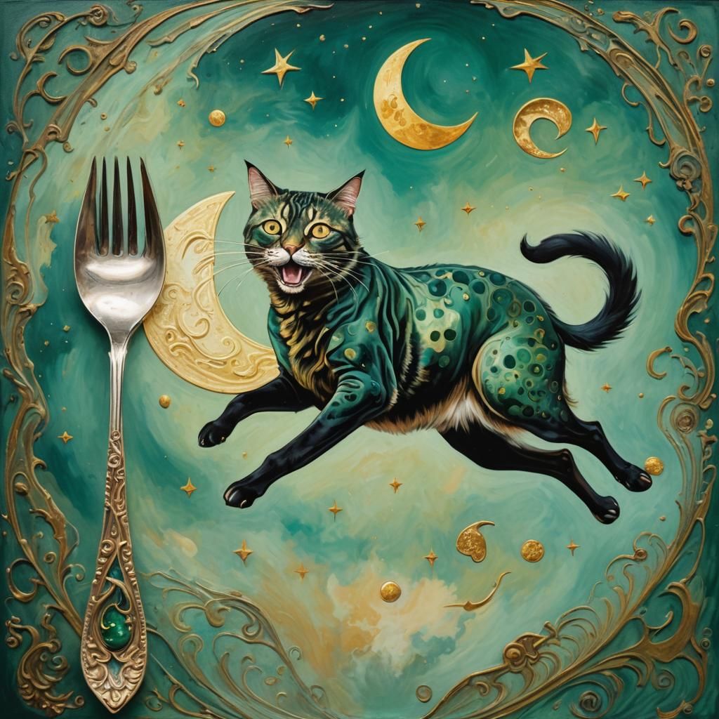 Surreal Cat Leaps Over the Moon, Dali Style