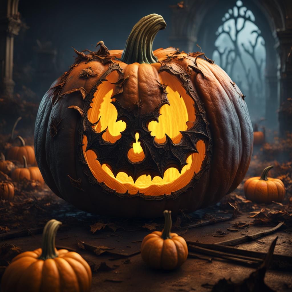 Rotten Pumpkin Home to Bats in Detailed Matte Painting