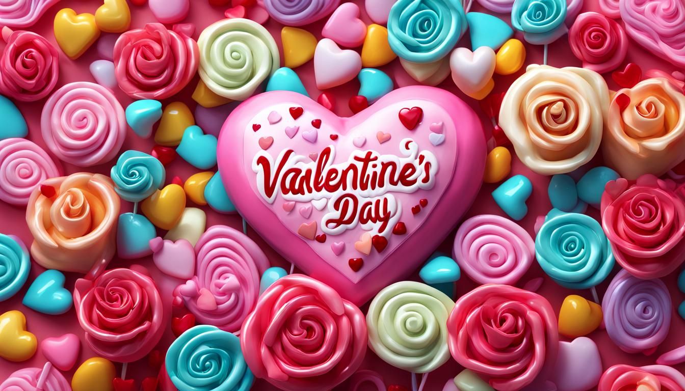 Valentine's Day Heart Made of Roses in Candy Art Style