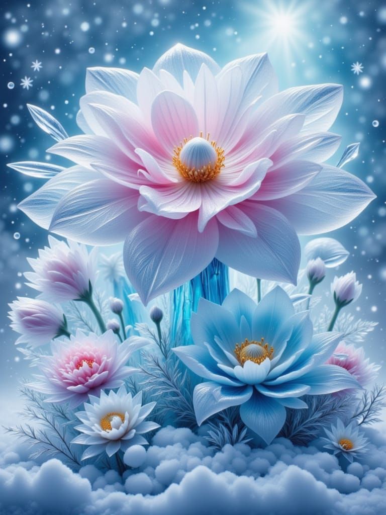 Giant Ice Flowers in a Colorful Frozen Kingdom