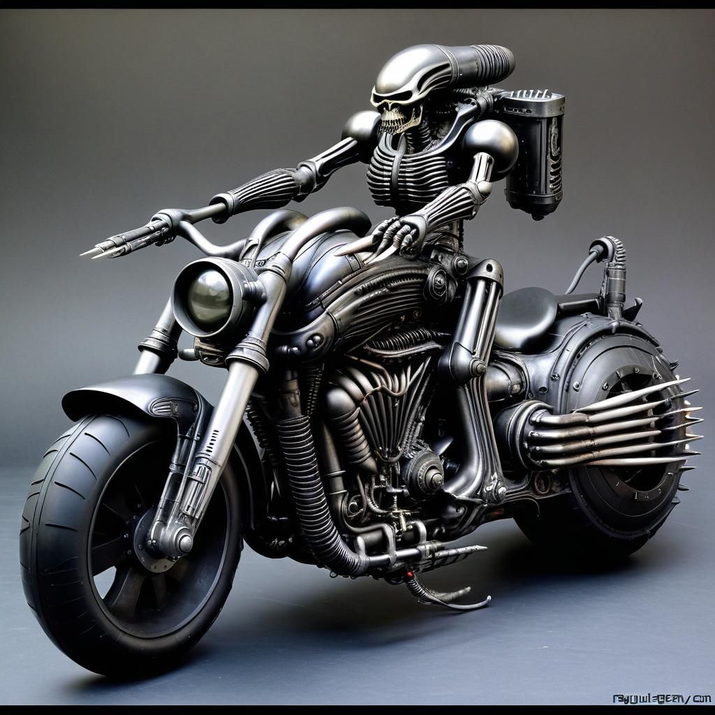 Raygun Gothic Terminator Motorcycle in HR Giger Style