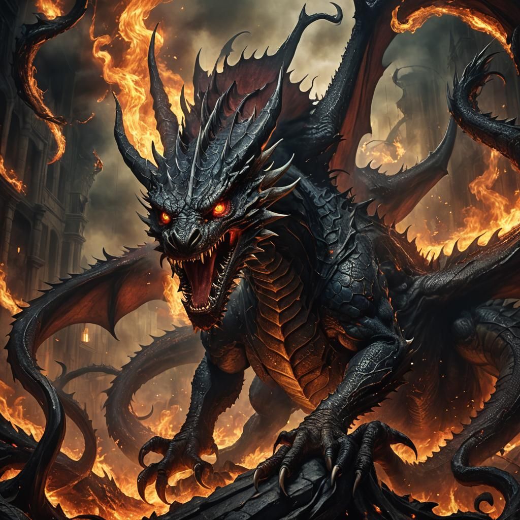 Dragon Possessed by Symbiote Roaring in Hellscape