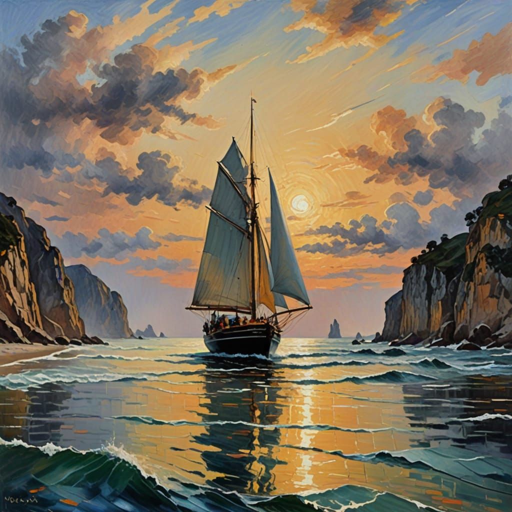 Full sail yacht on calm seas