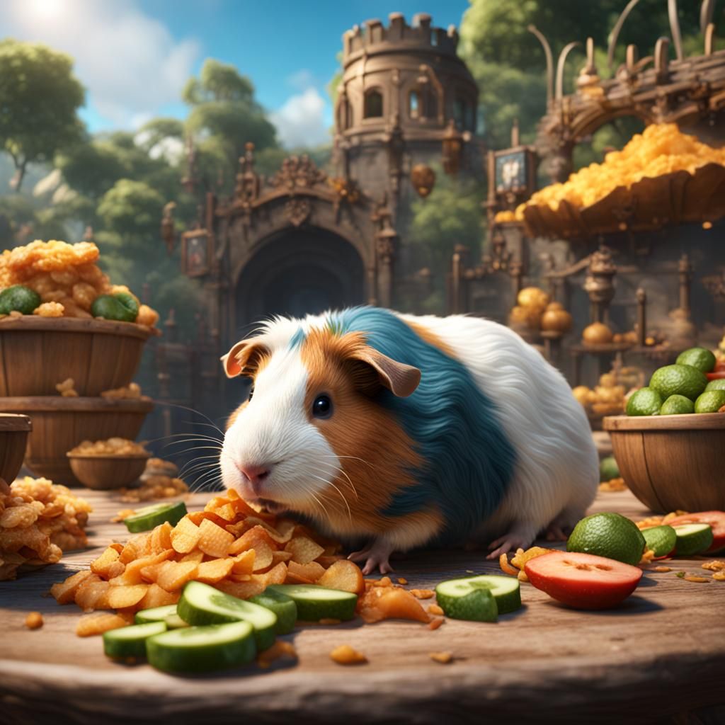 Guinea Pig Enjoying French Fries: Detailed Matte Painting