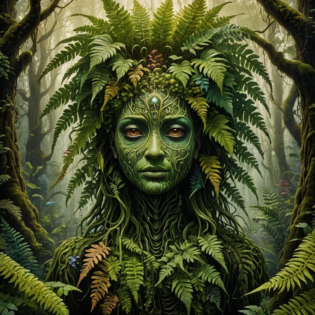 Mystical Fern Infusion in a Dark Fantasy Forest