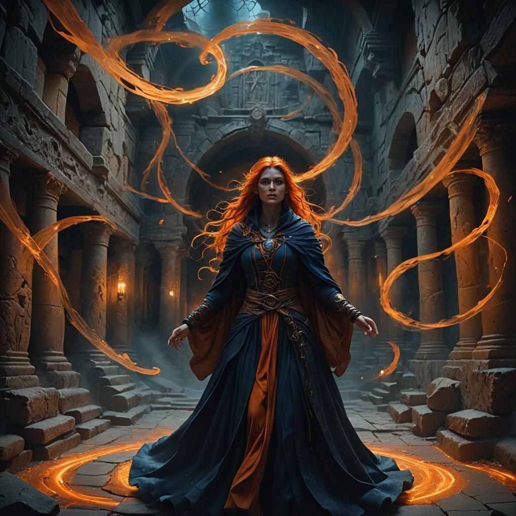 Sorceress in Underground Gallery: Dark Fantasy Matte Paintin...