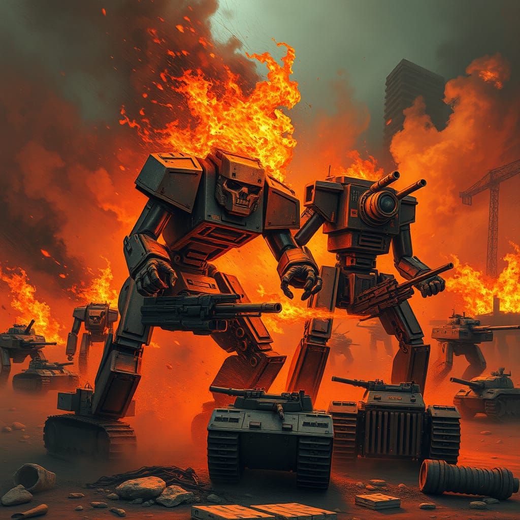 Apocalyptic War Machines Engulfed in Flames