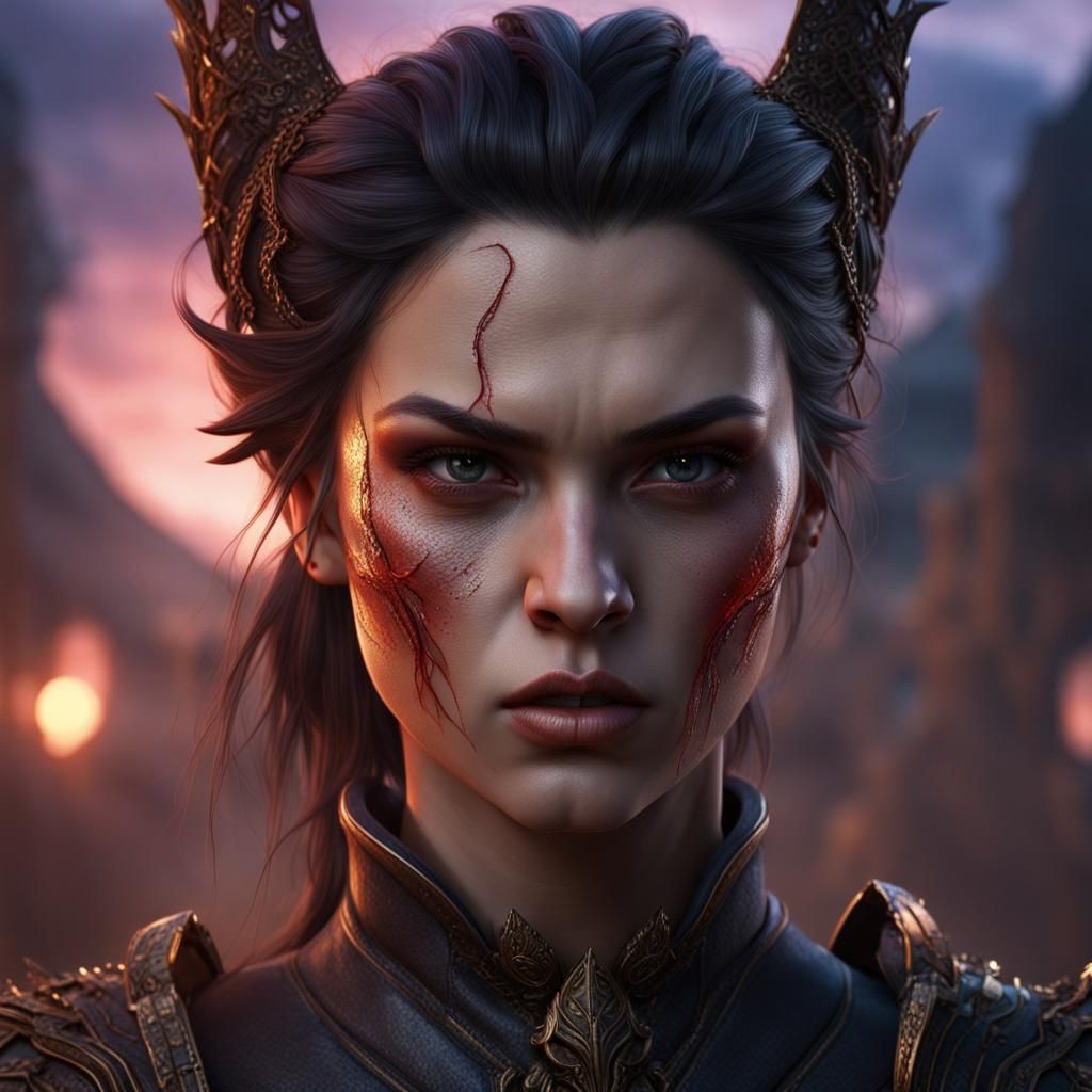 Angry Woman Portrait in Twilight: Fantasy Concept Art