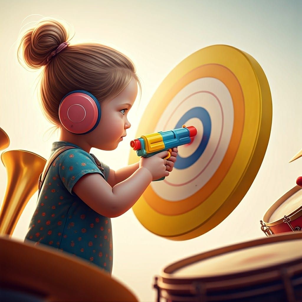 Girl Plays Shooting Game in Whimsical 3D Render