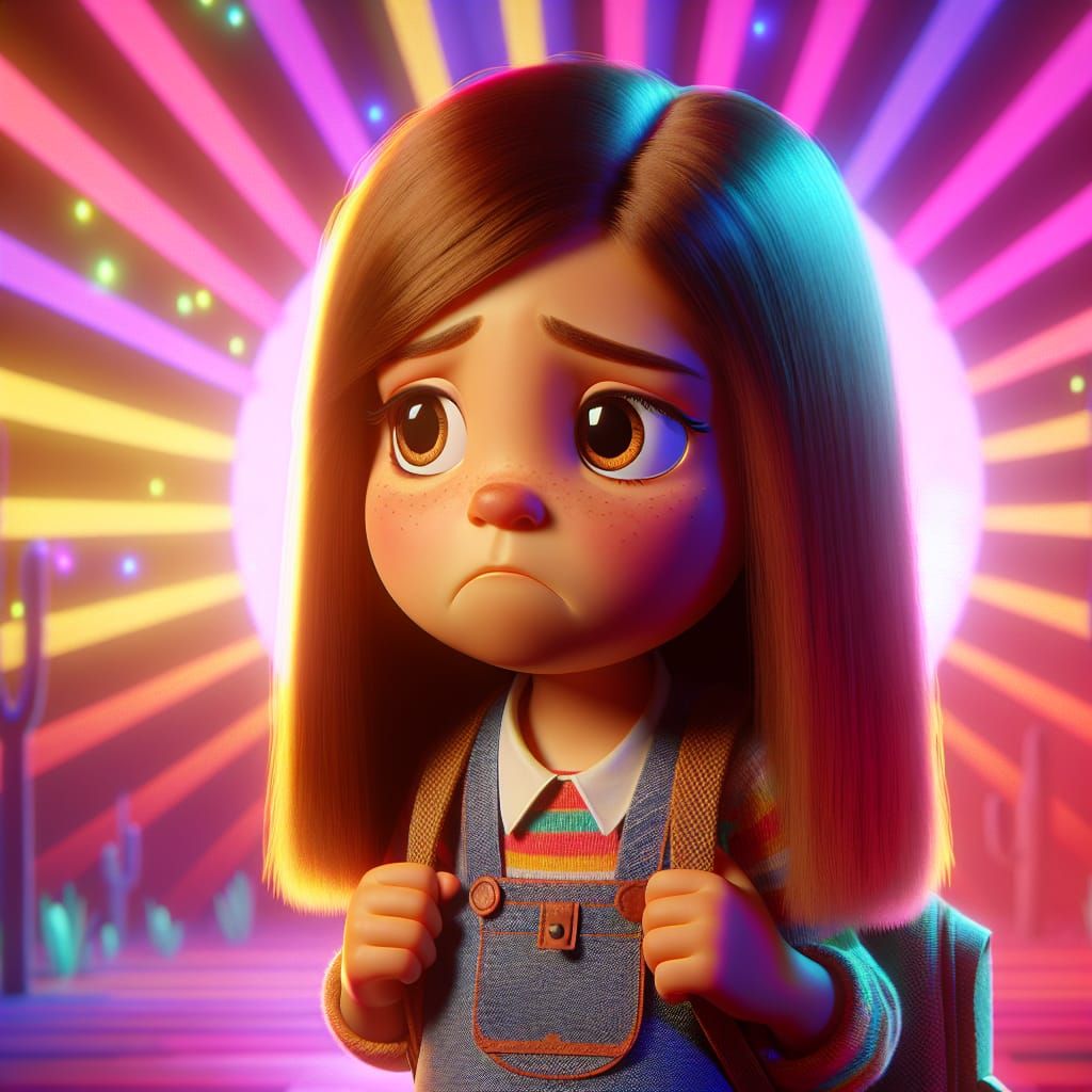 Sad Girl with Brown Hair Rendered in Digital 3D Art