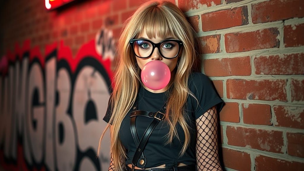 Gothic Blonde with Bubblegum, Urban Cyberpunk Style