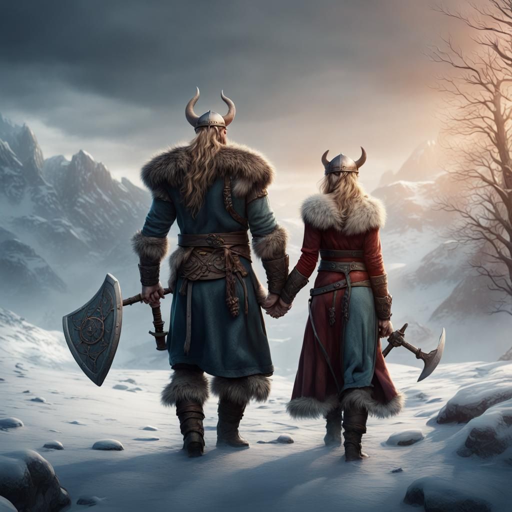 Vikings in Winter Landscape, Detailed Matte Painting