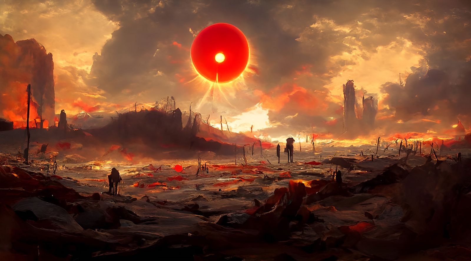 Post-Apocalyptic Landscape Beneath a Dying Sun