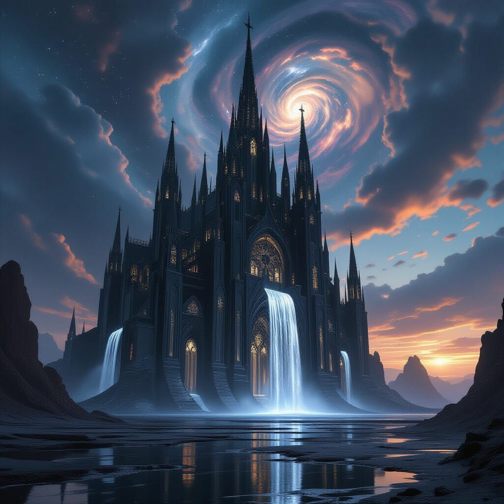 Alien Gothic Cathedral made of Black Metal and Glass