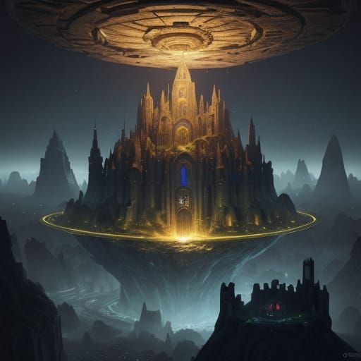 Epic Fantasy Underground City with Glowing Crystal and Fortr...
