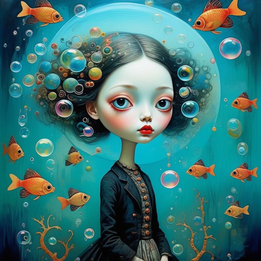 Surreal Fish Portrait in Mixed Media Style