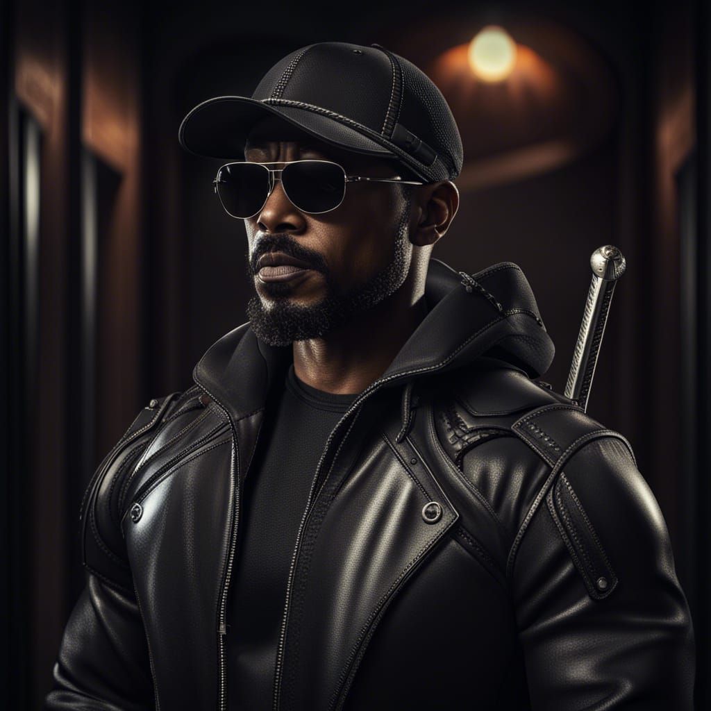 The Dark Hero in Leather Jacket and Oakley Sunglasses