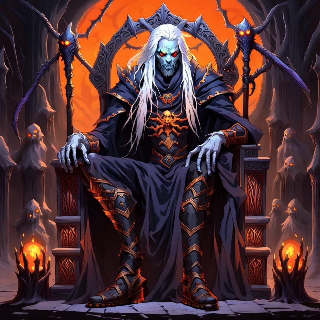 Undead Drow Lich on Throne: Fantasy Art
