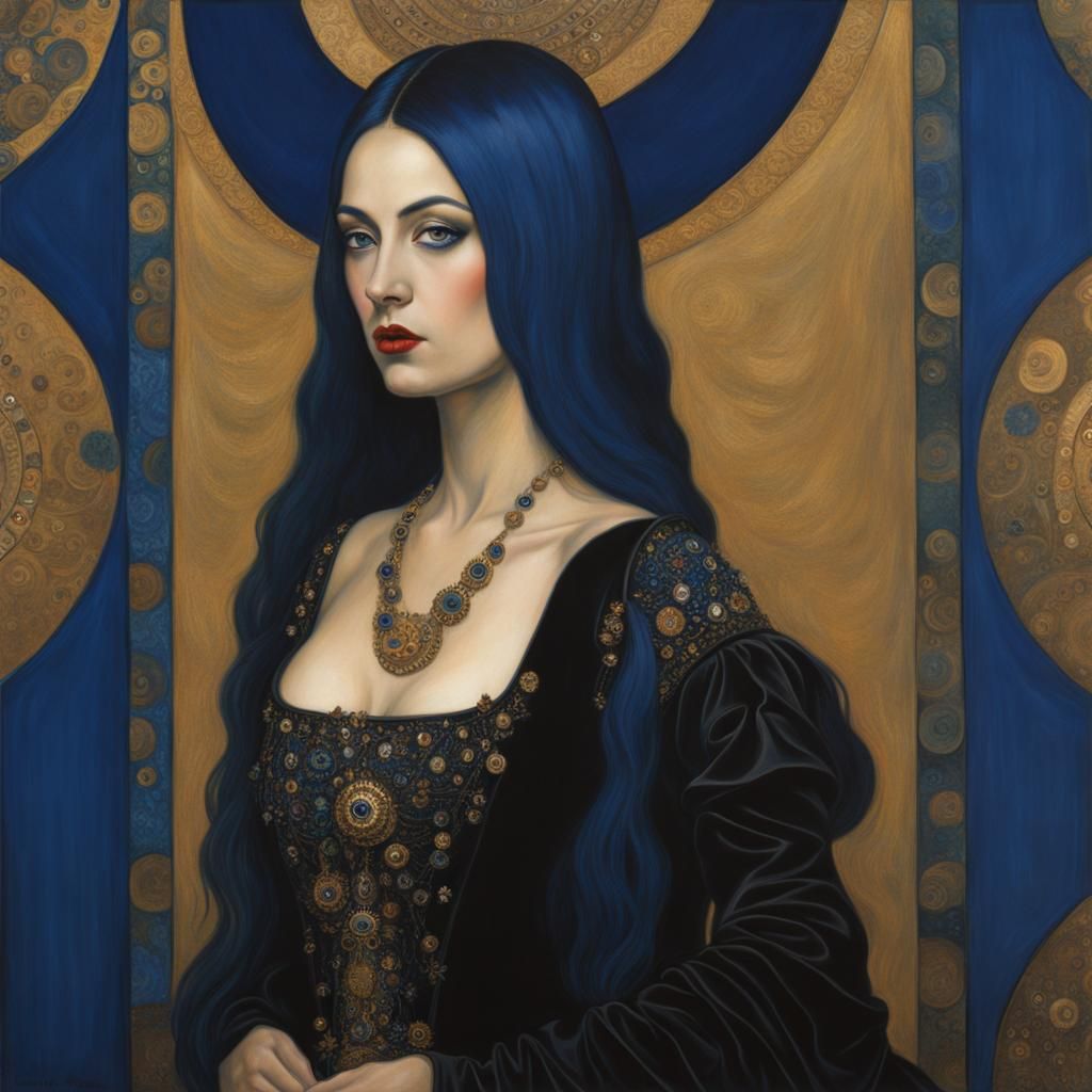 Woman in Gothic Gown, Klimt-Inspired Portrait