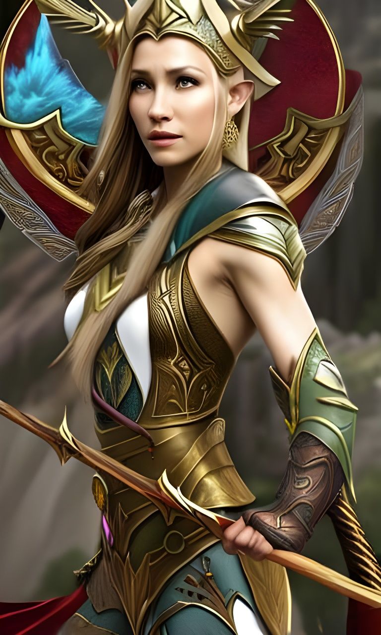 Elf Warrior in Mountain Scene: Cinematic Technical Pen