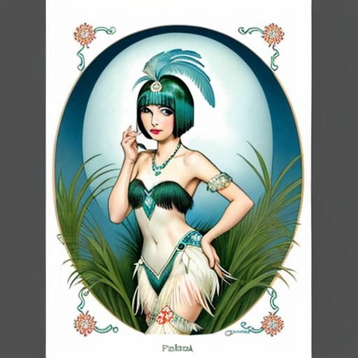 Feathered Flapper in Art Nouveau Style