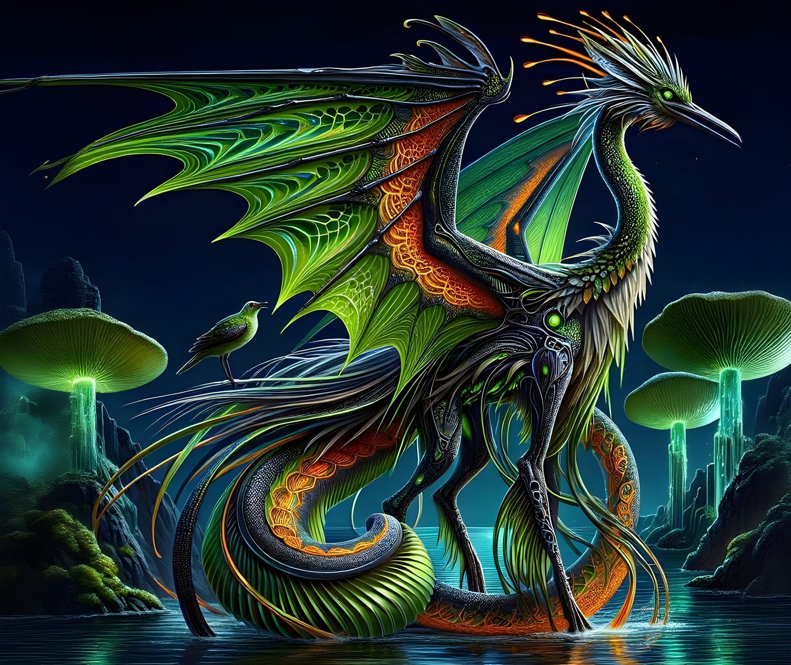 Dragon-Heron Hybrid with Chrome Scales