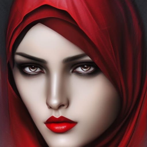 Mysterious Muslim Woman with Dark Hair in Fantasy Art