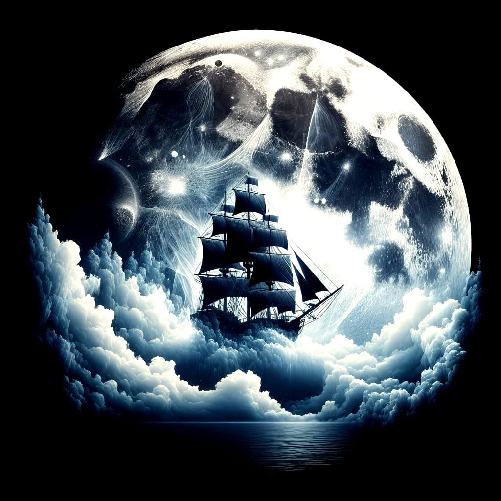 Full Moon Corsair in Hyper-Detailed Double Exposure Style