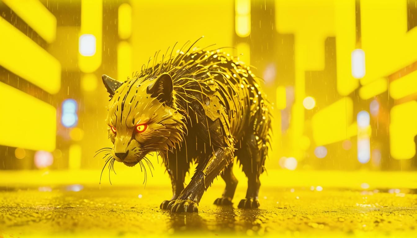 Cyberpunk Squirrel Plummets Through Neon Cityscape