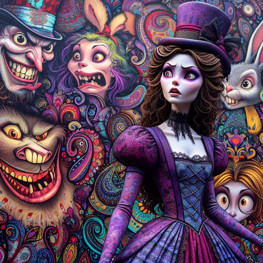 Alice in Wonderland in Gothcore Fantasy Style