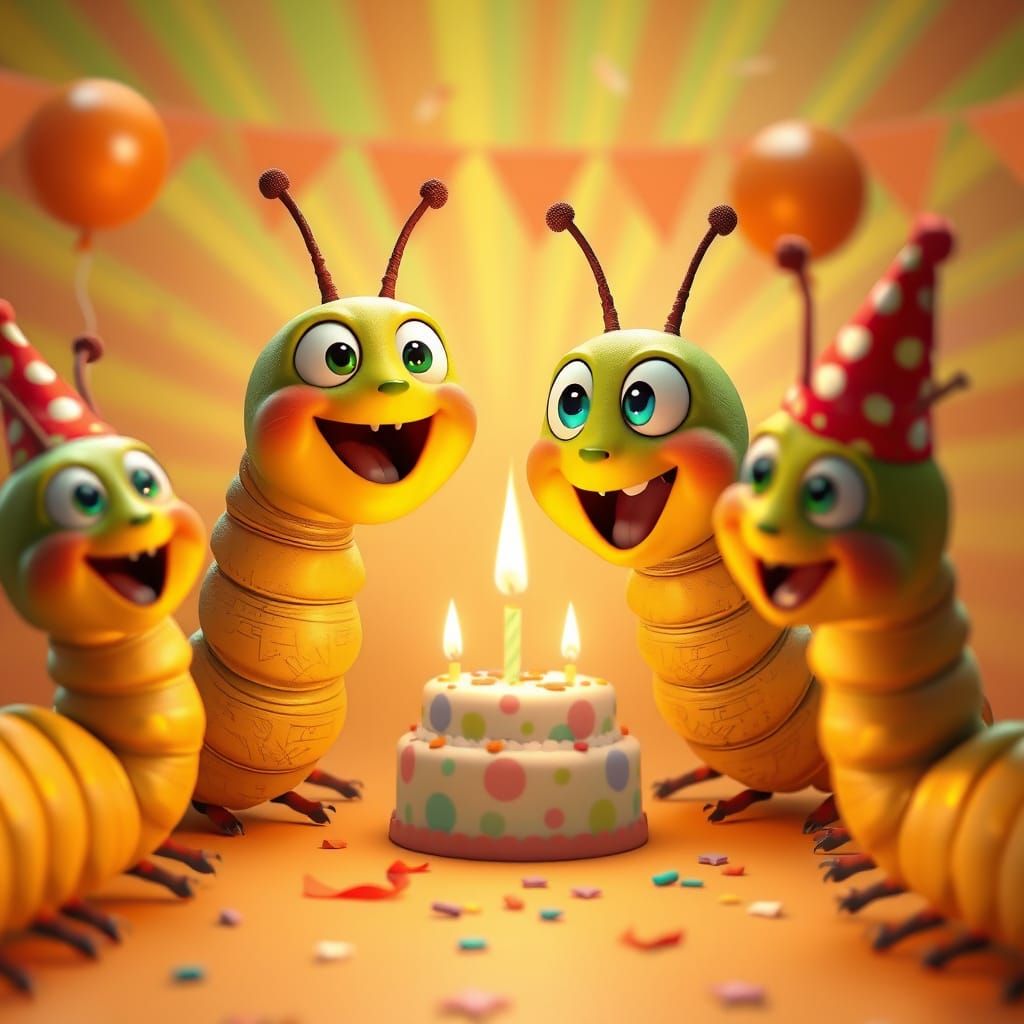 Caterpillar Birthday Party: 3D Digital Art