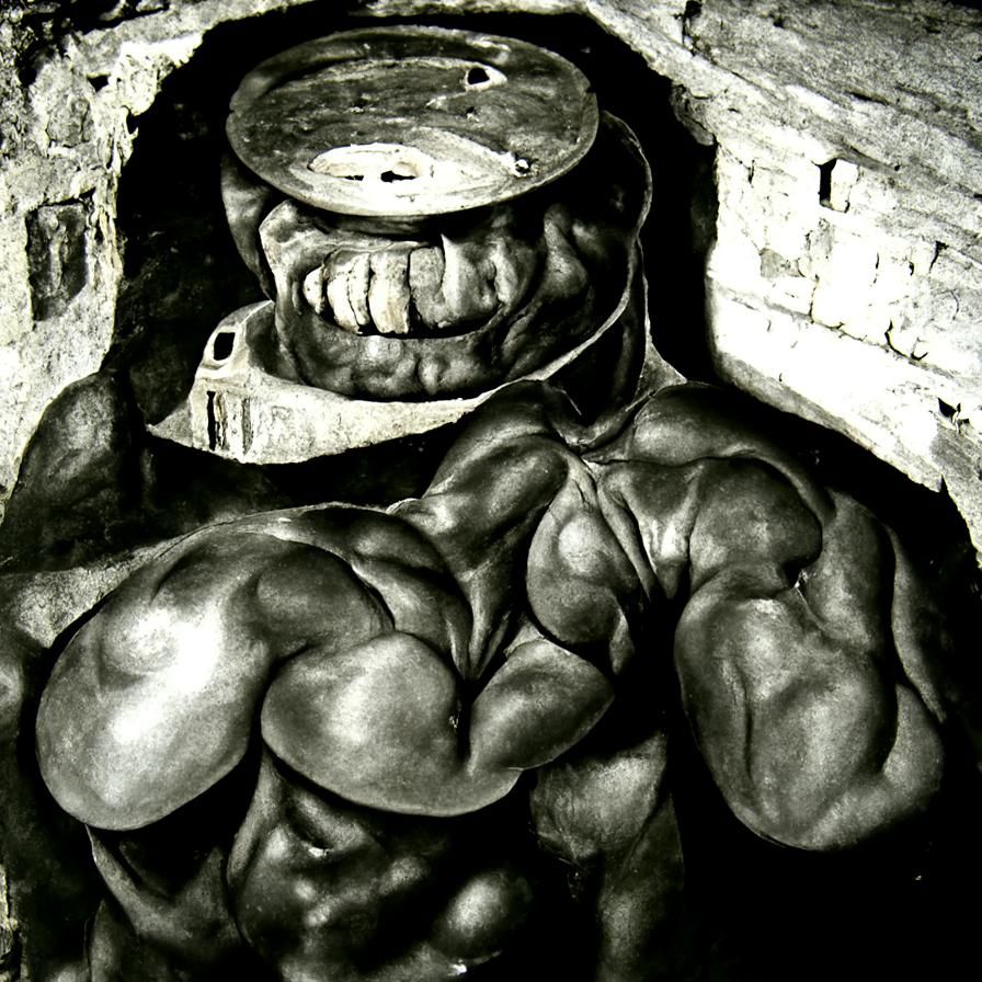 Friendly Bodybuilder in Dark Cellar: Charcoal Drawing